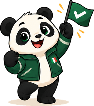 O Panda comemorando com uma bandeira